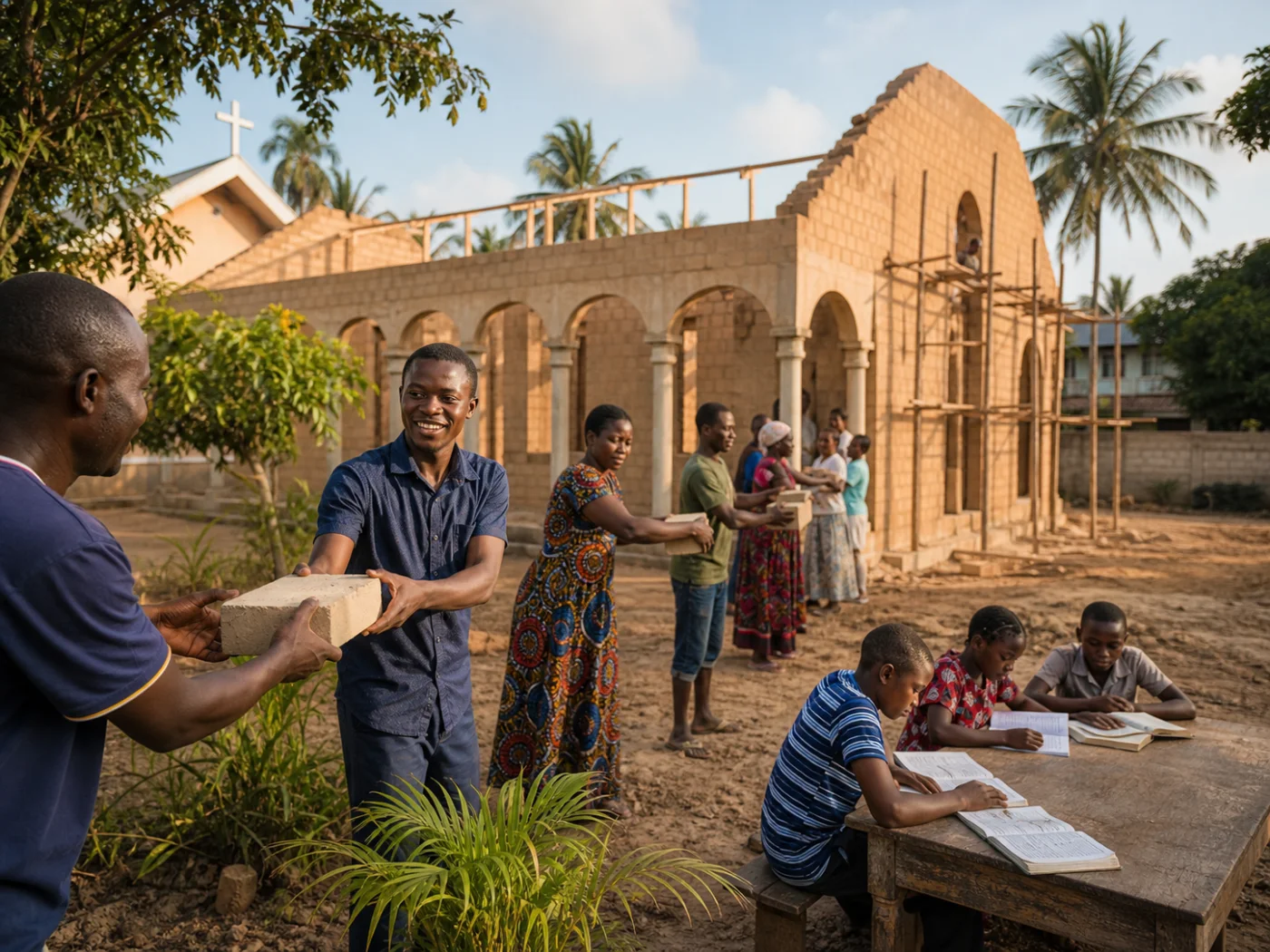 Parish volunteers building a community learning centre